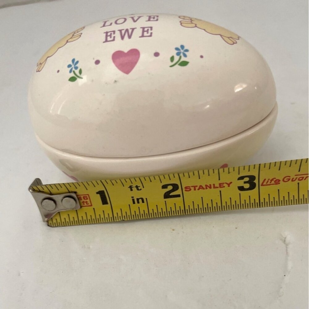 Vintage Ceramic Egg Candle Russ Berrie I Love Ewe Jewelry Trinket Box Lamb Sheep - Picture 6 of 9